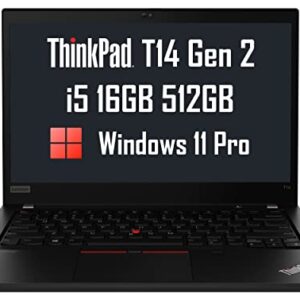 Lenovo ThinkPad T14 Gen 2 14" FHD (Intel 4-Core i5-1135G7, 16GB RAM, 512GB SSD, UHD Graphics) IPS Business Laptop, Backlit, Fingerprint, 2 x Thunderbolt 4, Webcam, 3-Year Warranty, Windows 11 Pro