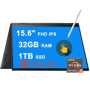 hp envy x360 15 2-in-1 laptop 15.6″ fhd ips touchscreen amd hexa-core ryzen 5 5500u (beats i7-10510u) 32gb ram 1tb ssd fingerprint backlit hdmi usb-c b&o office365 win11 black + pen