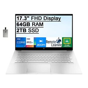 2022 HP Envy 17.3" FHD Touchscreen Laptop, Intel Core i7-1165G7, 64GB RAM, 2TB SSD, Backlit Keyboard, Intel Iris Xe Graphics, Fingerprint Reader, Webcam, Windows 11 Pro, Silver, 32GB USB Card