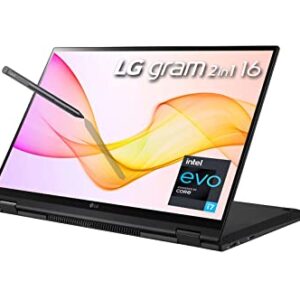 2022 LG Gram 16" 2-in-1 Ultralight Laptop - Full Day Battery - WQXGA IPS Touchscreen - Intel EVO Platform i7-1165G7 16GB RAM 512GB NVMe SSD Iris Xe Graphics Backlit KB WiFi 6 Win 11 w/Pen (Renewed)