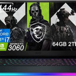 2022 MSI GE76 Raider 17.3" 144Hz (Intel 8-Core i7-11800H, 64GB RAM, 2TB PCIe SSD, RTX 3060), FHD Gaming Laptop, Thunderbolt 4, Webcam, RGB Backlit, IST HDMI, Windows 10