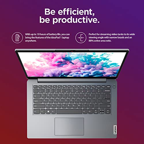 Lenovo 14" IdeaPad 1 Laptop, Intel Dual-core Processor, 14" HD Display, 4GB RAM, Wi-Fi 6 and Bluetooth, HDMI, SD Card Reader, Windows 11 Home in S Mode (256GB SSD Storage)