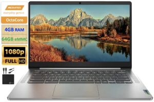 2021 flagship lenovo chromebook 14″ fhd laptop computer for business student, octa-core mediatek mt8183 upto 2ghz, 4gb ram, 64gb emmc,802.11ac wifi,webcam, 10 hours battery, chrome os +marxsol cables