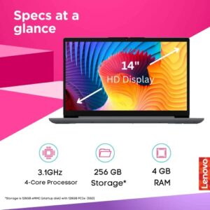 Lenovo Newest IdeaPad 1i 14" HD Laptop, 4GB RAM, 256GB Storage, Intel Pentium N5030 Processor, 10Hrs Battery Life, Rapid Charge, Home&Education Laptop, HDMI, Type-C, Windows 11S, 1 Year Microsoft 365