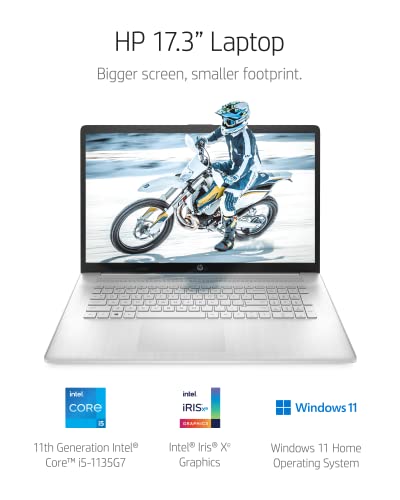 HP 17-inch Laptop, 11th Generation Intel Core i5-1135G7, Iris Xe Graphics, 8 GB RAM, 256 GB SSD, Windows 11 Home (17-cn0025nr,Natural Silver)