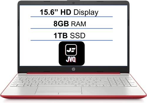 HP Laptop, 15.6" HD Display, Intel Pentium Gold 6405U 2.4 GHz Processor, 8GB DDR4 RAM, 1TB SSD, SD Card Reader, Webcam, HDMI, Wi-Fi, RJ-45, USB-C, Windows 11 Home, Red, JVQ MP