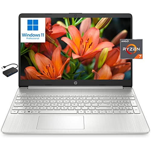 [Windows 11 Pro] HP 15 15.6" HD Business Laptop Computer, 8-Core AMD Ryzen 7 5700U (Beats i7-1180G7), 32GB RAM, 1TB PCIe SSD, Numeric Keypad, Fast Charge, Wi-Fi 6, Bluetooth, Long Battery Life, w/Hub