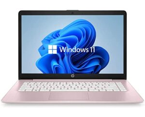 newest hp 14″ hd laptop, windows 11, intel celeron dual-core processor up to 2.60ghz, 4gb ram, 64gb ssd, webcam, dale pink(renewed) (dale pink)