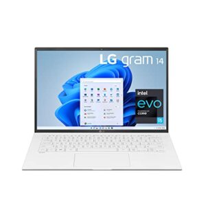 lg gram 14z90p laptop 14″ ultra-lightweight, (1920 x 1200), intel evo 11th gen core i5 , 8gb ram, 256gb ssd, windows 11 home, 25.5 hour battery, alexa built-in, 2x usb-c, hdmi, usb-a – white