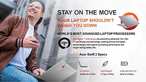 Acer Swift 3 Ultra Light Laptop AMD Ryzen 7 4700U 8-Core Processor 8GB DDR4 512GB NVMe SSD WiFi 6 Backlit Keyboard Fingerprint Reader SF314-42 Windows 11 (Renewed)