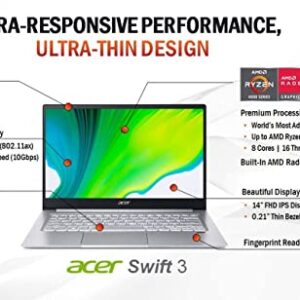 Acer Swift 3 Ultra Light Laptop AMD Ryzen 7 4700U 8-Core Processor 8GB DDR4 512GB NVMe SSD WiFi 6 Backlit Keyboard Fingerprint Reader SF314-42 Windows 11 (Renewed)