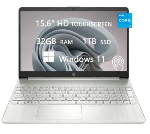 hp 2022 newest touch-screen laptops for college student & business, 15.6 inch hd computer, intel 11th core i5-1135g7, 32gb ram, 1tb ssd, fast charge, hdmi, webcam, wi-fi, windows 11, lioneye mp