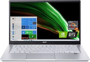 acer 2023 newest swift x creator laptop, 14″ fhd 100% srgb display, amd ryzen 7 5800u, nvidia rtx 3050ti gpu, 16gb lpddr4x, 1tb ssd, wi-fi 6, backlit kb, windows 10 home, gold