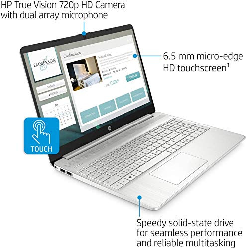 HP 2022 15.6" HD Touchscreen Laptop, AMD Ryzen 3 3250U Processor, 4GB RAM, 256GB SSD, Backlit Keyboard, HDMI, AMD Radeon Graphics, Windows 10 S, Natural Silver, W/ IFT Accessories