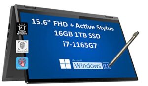 lenovo ideapad flex 5 5i 15.6″ fhd 2-in-1 touchscreen (intel 4-core i7-1165g7, 16gb ram, 1tb pcie ssd, webcam, active stylus), full hd ips convertible laptop, fingerprint, backlit, windows 11 home