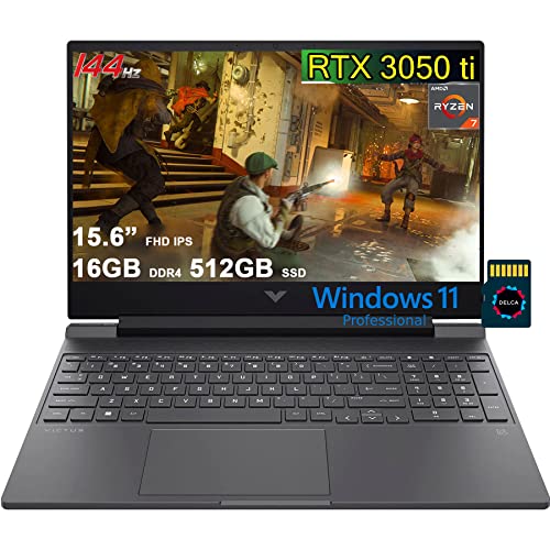 HP Victus 15 Gaming Laptop | 15.6" FHD IPS 144Hz | AMD 8-Core Ryzen 7 5800H (>i7-11370H) | 16GB DDR4 512GB SSD | GeForce RTX 3050 Ti 4GB | Backlit HDMI USB-C B&O Win11Pro Black + 32GB MicroSD Card