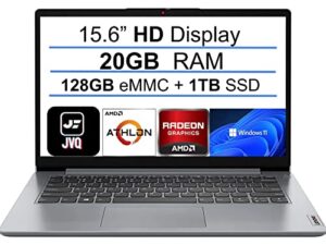 lenovo ideapad 15.6″ hd laptop, athlon silver 3050u 2.3 ghz (beats i3-1005g1) dual-core processor, 20gb ram, 1tb pcie ssd, wifi, webcam, bluetooth, win 11 s, cloud grey, jvq