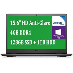 Dell Inspiron 15 3000 3502 Business Laptop Computer I 15.6" HD Anti-Glare Narrow Border Display I Intel Celeron Processor N4020 I 4GB DDR4 128GB SSD 1TB HDD I Intel UHD Graphics 600 Win10 Pro - Black