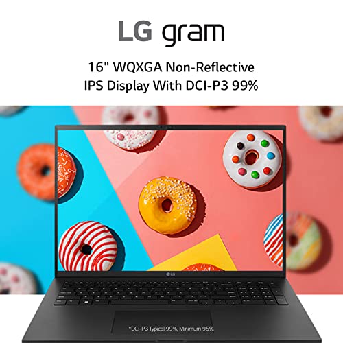 LG gram (2022) Laptop 16Z90Q 16" Display, Intel Evo 12th Gen Core i7, 16GB RAM, 256 GB SSD, Windows 11, Black