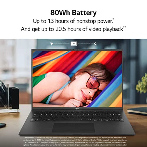 LG gram (2022) Laptop 16Z90Q 16" Display, Intel Evo 12th Gen Core i7, 16GB RAM, 256 GB SSD, Windows 11, Black