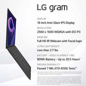 LG gram (2022) Laptop 16Z90Q 16" Display, Intel Evo 12th Gen Core i7, 16GB RAM, 256 GB SSD, Windows 11, Black