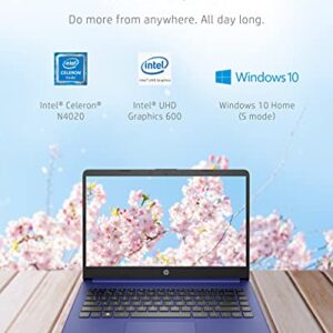 HP 14 Laptop, Intel Celeron N4020, 4 GB RAM, 64 GB Storage, 14-inch Micro-edge HD Display, Windows 10 Home, Thin & Portable, 4K Graphics, One Year of Microsoft 365 (14-dq0010nr, 2021, Indigo Blue)