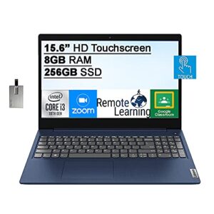 2021 lenovo ideapad 3 15.6″ hd touchscreen laptop computer, 10th intel core i3-10110u processor, 8gb ddr4 ram, 256gb pcie ssd, intel uhd graphics, dolby audio, hd webcam, win 10, blue, 32gb usb card