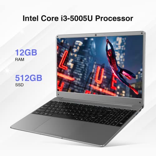 ECOHERO Windows 11 Laptop, 15.6 inches FHD(1920 x 1080) IPS Display, Intel Core i3-5005U, 12GB RAM and 512GB SSD Laptop Computer, 2.4G/5G WiFi, BT4.2 and RJ45, Full Functional Type C, Space Gray