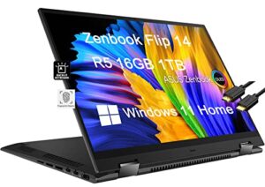 asus zenbook flip 14″ 2.8k oled 2-in-1 touchscreen (16gb ram, 1tb ssd, amd 6-core ryzen 5 5600h (beats i7-1165g7)) business convertible laptop, backlit, fingerprint, ist hdmi, win 11 home, un5401qa