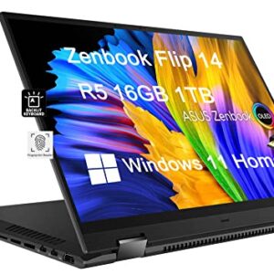 ASUS Zenbook Flip 14" 2.8K OLED 2-in-1 Touchscreen (16GB RAM, 1TB SSD, AMD 6-Core Ryzen 5 5600H (Beats i7-1165G7)) Business Convertible Laptop, Backlit, Fingerprint, IST HDMI, Win 11 Home, UN5401QA