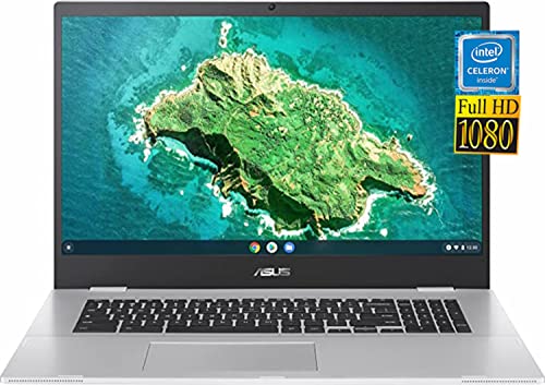 ASUS 2022 Newest Chromebook 17.3" FHD IPS Laptop, Intel Celeron N4500 (Dual-core, up to 2.8 GHz), 4GB DDR4 RAM, 32GB eMMC SSD, Wi-Fi6, Chrome OS with JAWFOAL
