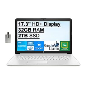 2021 hp 17.3″ hd+ brightview laptop computer, intel core i3-1115g4 processor (beats i5-1035g1), 32gb ram, 2tb pcie ssd, intel uhd graphics, hd webcam, hd audio, windows 11 s, silver, 32gb usb card