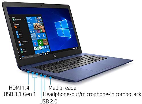 HP 2021 Newest Stream 14in HD SVA Laptop Computer, Intel Celeron N4000 Processor, 4GB RAM, 128GB Space(64GB eMMC+64GB MSD), Office 365, HDMI, Bluetooth, Windows 10, Blue, AllyFlex MP, Online Class