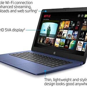 HP 2021 Newest Stream 14in HD SVA Laptop Computer, Intel Celeron N4000 Processor, 4GB RAM, 128GB Space(64GB eMMC+64GB MSD), Office 365, HDMI, Bluetooth, Windows 10, Blue, AllyFlex MP, Online Class