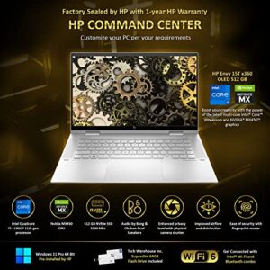 HP Envy 15T x360 2022 i7-1195G7, 16GB RAM, 512 GB NVMe SSD, 15.6" 4K OLED Touch, Windows 11 Pro, Wi-Fi 6, Tilt Pen, Nvidia MX450 2GB GPU, Silver Color, B&O Audio, 64 GB Tech Warehouse Flash Drive