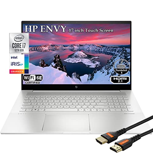 HP Envy Laptop 17 inch Touch Screen, Windows 11, Intel i7-1255U 10 Core, FHD 300Nits 100%sRGB Display, Backlight Keyboard, Thunderbolt 4 USB Type-C, Wi-Fi 6E, HDMI Cable (64GB RAM | 1TB PCIe SSD)