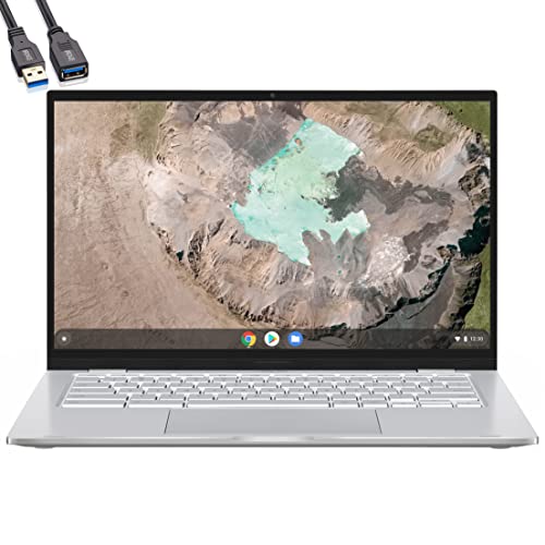 ASUS C425 Chromebook Computer, 14" FHD Laptop, Intel Core M3-8100Y up to 3.4GHz, 8GB RAM, 64GB eMMC, 802.11AC WiFi, Bluetooth, Backlit Keyboard, Silver, Chrome OS, BROAG USB Extension Cable