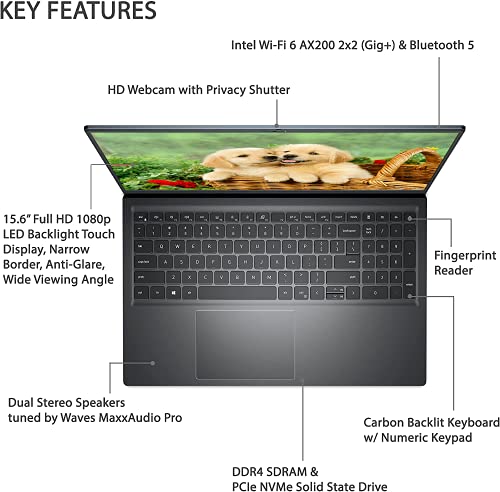 Dell Newest Inspiron 5515 15.6''FHD LED Touchscreen Business Laptop, AMD Ryzen 5 5500U (>i7-1065G7), 16GB RAM, 512GB SSD, Webcam, Backlit Keyboard, Fingerprint Reader, WiFi 6, Windows 10 Pro