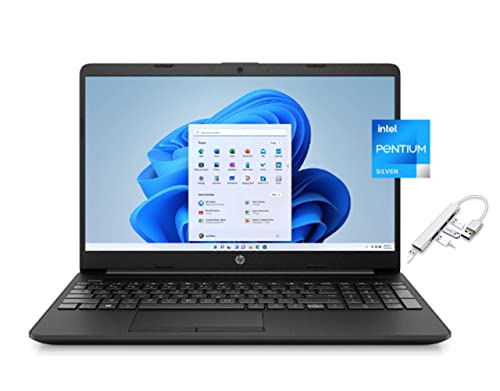 HP 15.6“ HD Diagonal Micro-Edge Bezel Laptop | Intel Pentium Silver N5030 | 4GB RAM | 128GB SSD | Intel UHD Graphics | Black | Windows 11 Home | with USB3.0 HUB Bundle