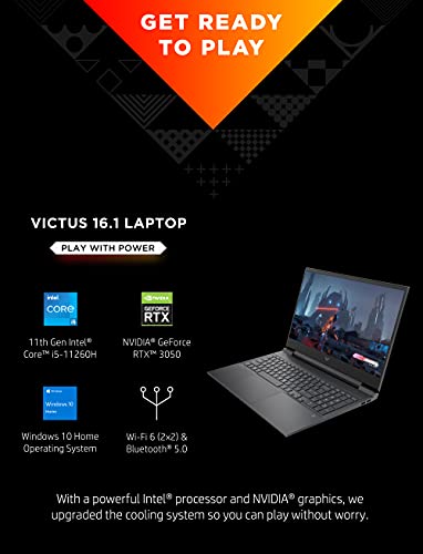 HP Victus 16-d0020nr 16.1” FHD Gaming Laptop, NVIDIA GeForce RTX 3050, Intel Core i5-11260H, 8GB RAM, 512GB SSD Windows 10 Home(2021)(Renewed)