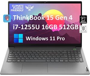 lenovo thinkbook 15 gen 4 15.6″ fhd touchscreen (12th gen intel 10-core i7-1255u, 16gb ram, 512gb pcie ssd, narrow bezel ips) business laptop, backlit kb, fingerprint, thunderbolt 4, win 11 pro