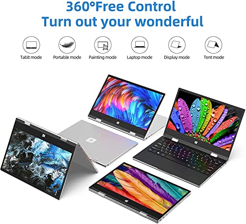 jumper EzBook X1 11.6 Inch 1080P FHD Touchscreen Laptop,Intel Celeron Dual Core Processor,Flip Computer PC 4GB RAM,128GB eMMC,Windows 11 Home,Supports TF Card and 1TB M.2 SSD Extension - Silver