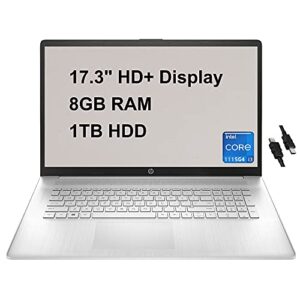 hp flagship 17 business laptop computer 17.3″ hd+ display 11th gen intel core i3-1115g4 (beats i5-8265u) 8gb ram 1tb hdd usb-c hd webcam win10 silver + hdmi cable