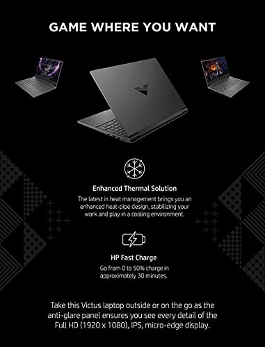 HP Victus Gaming Laptop, 15.6 inch FHD Display, 12th Gen Intel Core i5-12500H 12Core Processor, NVIDIA GeForce RTX 3050, 32GB RAM, 1TB SSD, Bluetooth, Windows 11 Home, Bundle with JAWFOAL