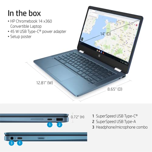 HP X360 Chromebook 14" HD Touchscreen 2-in-1 Convertible Thin Light Laptop Computer, 4-core Intel Celeron N4120, 4GB RAM, 64GB eMMC + 32GB SD Card, Wi-Fi, BT 5, Type-C, Long Battery Life, Chrome OS