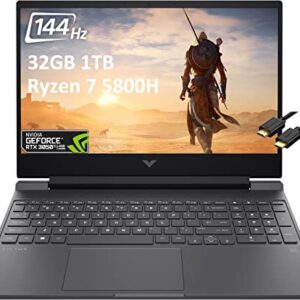 HP Victus 15t 15.6" FHD 144Hz (AMD 8-Core Ryzen 7 5800H, 32GB RAM, 1TB PCIe SSD, Geforce RTX 3050 Ti 4GB, IPS) Gaming Laptop, Backlit, Webcam, Type-C, Wi-Fi 6, IST Cable, Windows 11 Home - 2022