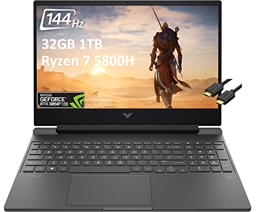 HP Victus 15t 15.6" FHD 144Hz (AMD 8-Core Ryzen 7 5800H, 32GB RAM, 1TB PCIe SSD, Geforce RTX 3050 Ti 4GB, IPS) Gaming Laptop, Backlit, Webcam, Type-C, Wi-Fi 6, IST Cable, Windows 11 Home - 2022