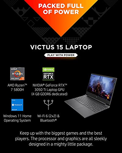 HP Victus 15t 15.6" FHD 144Hz (AMD 8-Core Ryzen 7 5800H, 32GB RAM, 1TB PCIe SSD, Geforce RTX 3050 Ti 4GB, IPS) Gaming Laptop, Backlit, Webcam, Type-C, Wi-Fi 6, IST Cable, Windows 11 Home - 2022