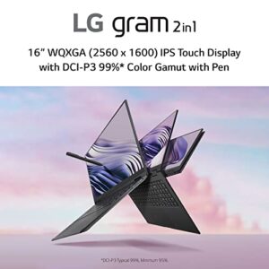 LG gram (2022) 16T90Q 2-in-1 Tablet Laptop, 16" (2560 x 1600) IPS Display, Intel Evo 12th Gen i7 1260P Processor, 16GB LPDDR5, 2TB NVMe SSD, FHD Webcam, WiFi 6E, Thunderbolt 4, Windows 11, Black