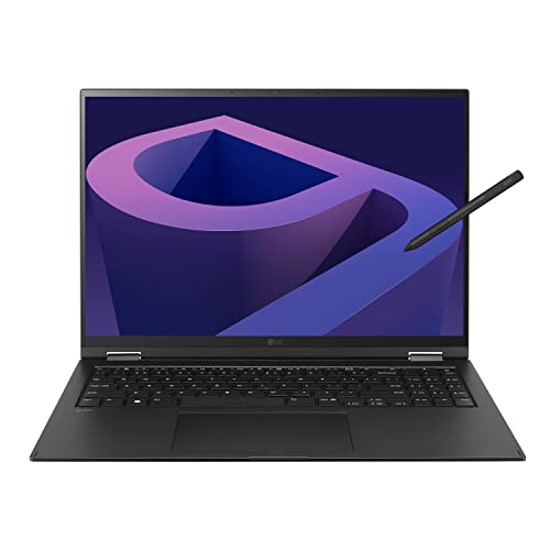 LG gram (2022) 16T90Q 2-in-1 Tablet Laptop, 16" (2560 x 1600) IPS Display, Intel Evo 12th Gen i7 1260P Processor, 16GB LPDDR5, 2TB NVMe SSD, FHD Webcam, WiFi 6E, Thunderbolt 4, Windows 11, Black